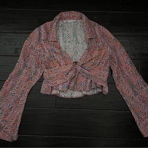 Zara Pink and Orange Bell Sleeve Crop Blouse